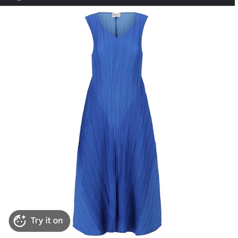 Alquema Pleated V-Neck Midi Dress Blue Ombre Sky to Indigo Handmade NWT